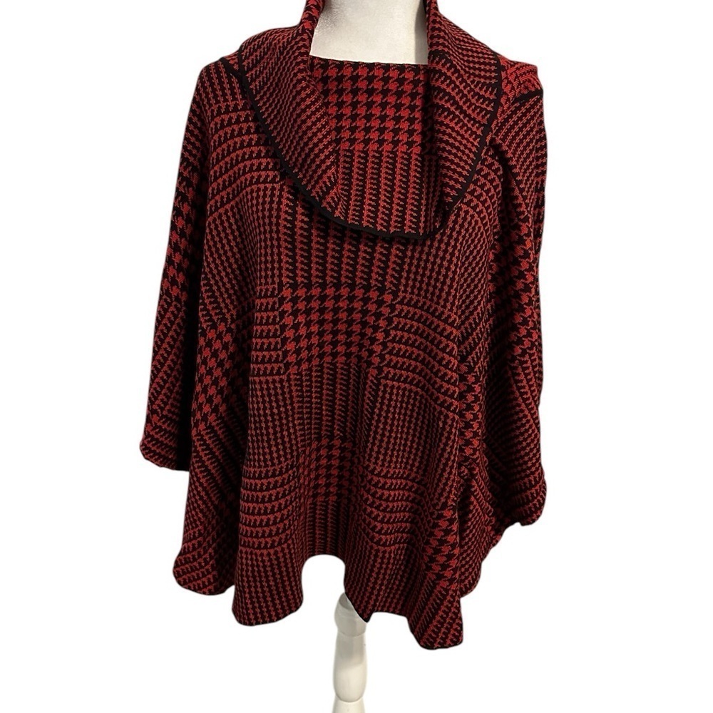 Fever‎ Red Black Turtleneck Poncho checkered Houndstooth Size Xl Holiday Classic